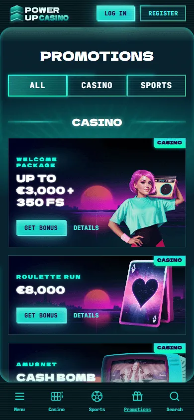 Powerup Casino mobile promotions area with rewards and offers